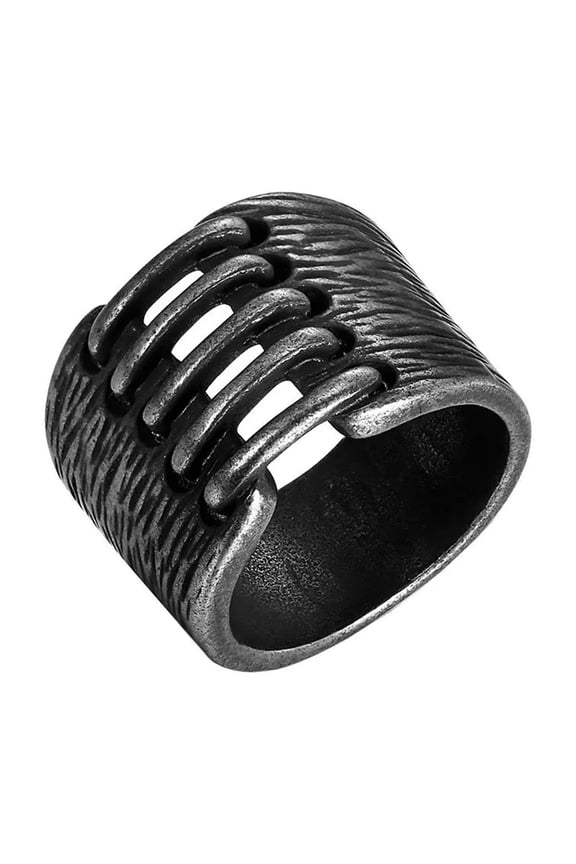 Unisex Stainless Steel Vintage Simple Hip Hop Hollow Pipe Cut Honeycomb Shape Biker Ring Statement Band Ancient Silver Size 9