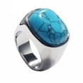 thumbnail image 1 of PAMTIER Unisex Stainless Steel Vintage Simple Oval Cut Blue Created-Turquoise Gemstone Signet Ring Promise Wedding Band High Polished Silver Size 9, 1 of 4