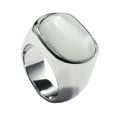 thumbnail image 1 of PAMTIER Unisex Stainless Steel Vintage Simple Oval Cut White Agate Gemstone Signet Ring Rhinestones Promise Wedding Band High Polished Silver Size 10, 1 of 4