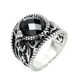 thumbnail image 1 of PAMTIER Unisex Stainless Steel Vintage Unique Hollow Flower Pattern Carved Snake Wrap Black Oval Gemstone Inlay Biker Ring Statement Silver Size 9, 1 of 4