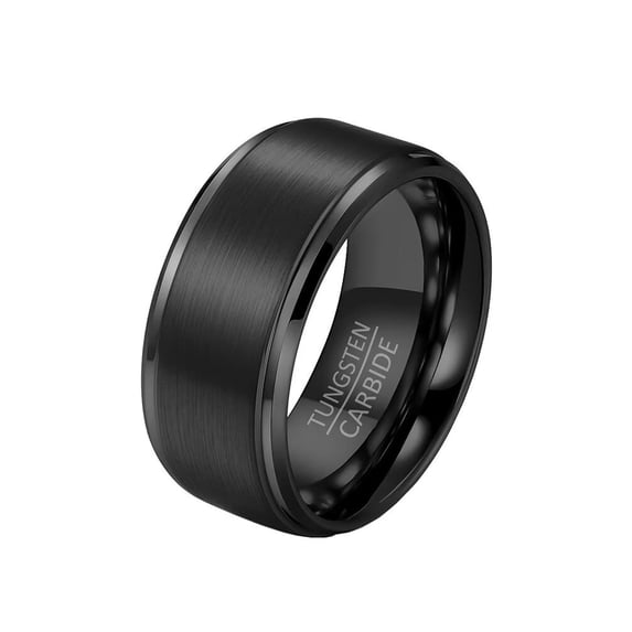 PAMTIER Unisex Tungsten Steel 10mm Black Classic Simple Plain Domed Carbon Fiber Brushed Finish Matte Wedding Ring Statement Comfort Fit Size 12