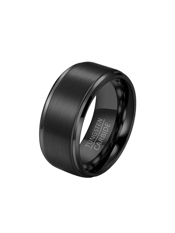 Unisex Tungsten Steel 10mm Black Classic Simple Plain Domed Carbon Fiber Brushed Finish Matte Wedding Ring Statement Comfort Fit Size 13