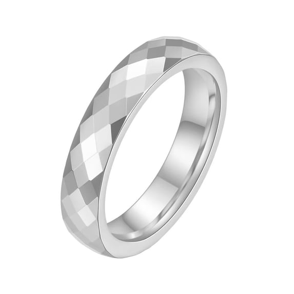 PAMTIER Unisex Tungsten Steel 4MM Cool Simple Classic Thin Mirror Polished Dome Polygonal Rhombus Multi-Faceted Ring Wedding Band Silver Size 7