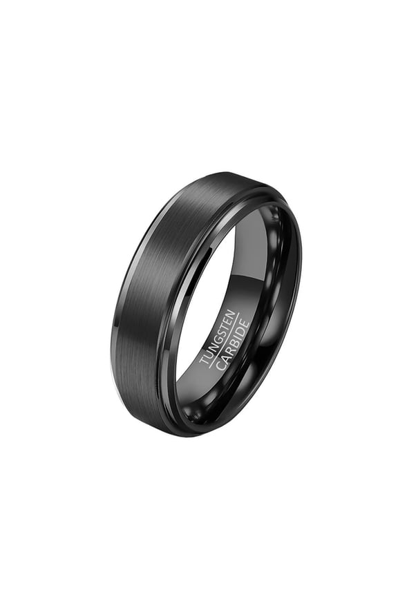 Unisex Tungsten Steel 6mm Black Classic Simple Plain Domed Carbon Fiber Brushed Finish Matte Wedding Ring Statement Comfort Fit Size 7