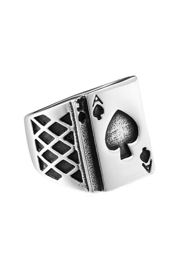 Vintage Men's Stainless Steel Casino Ace of Spades Poker Ring Bands Punk Rock Card Game Halloween Cosplay Size 10