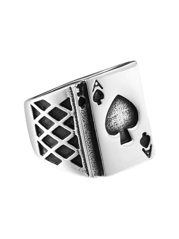 Vintage Men's Stainless Steel Casino Ace of Spades Poker Ring Bands Punk Rock Card Game Halloween Cosplay Size 8