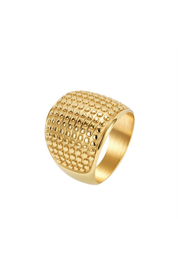 Vintage Wide Band Arc Dome Ring for Women Chunky Textured Bump Dot Pattern Heavy Minimalist Irregular Statement Stackable Band