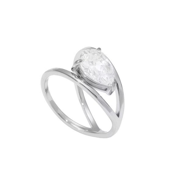 PAMTIER Wedding Bands for Women Stainless Steel Stackable Engagement Ring Teardrop Zircon Minimalist Promise Jewelry Silver Size 7