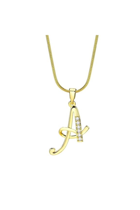 Women Copper Personalized Simple Tiny Elegant Custom Name Capital Large Initial A-Z 26 Letters Cubic Zirconia Inlay Pendant Necklace A