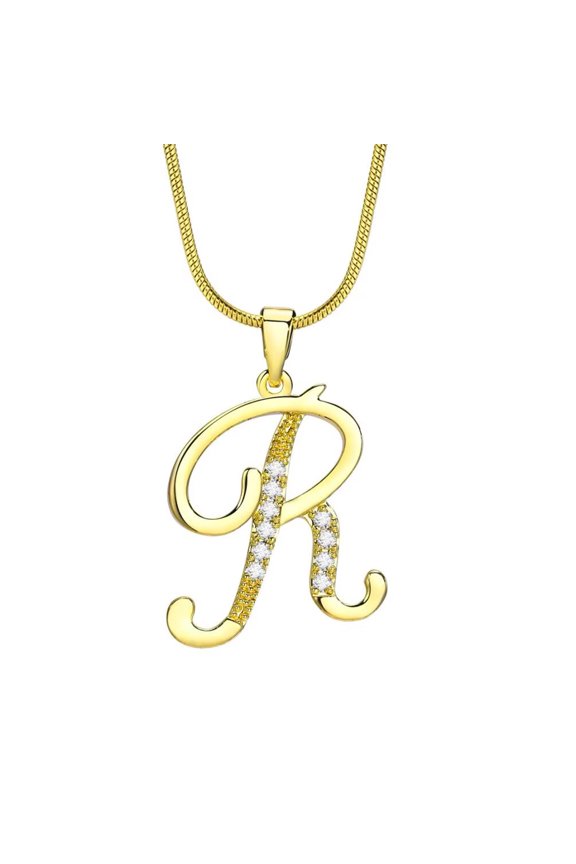 Women Copper Personalized Simple Tiny Elegant Custom Name Capital Large Initial A-Z 26 Letters Cubic Zirconia Inlay Pendant Necklace R