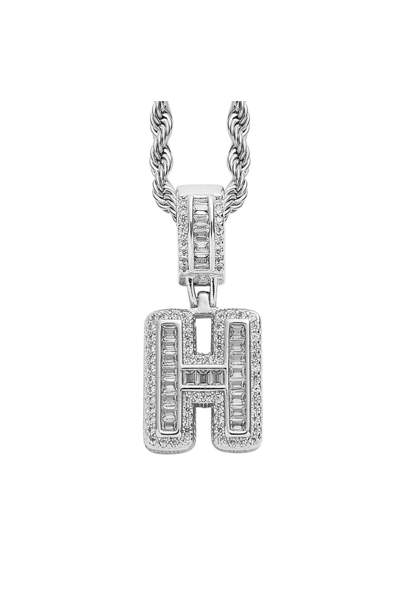 Women Copper Unique Non-mainstream Cool Micro-Pave Zircon Inlay Custom Name Capital Large Initial A-Z 26 Letters Necklace Silver H