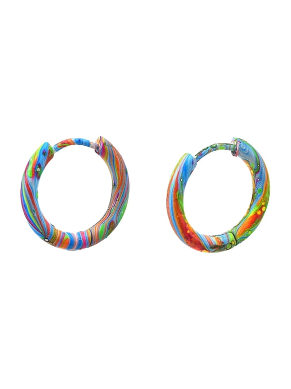 Women Enamel Gradient Swirl Huggie Hoop Earrings Snap-On Style Lightweight Minimalist Personalized Ear Jewelry Street Daily Wear Orange