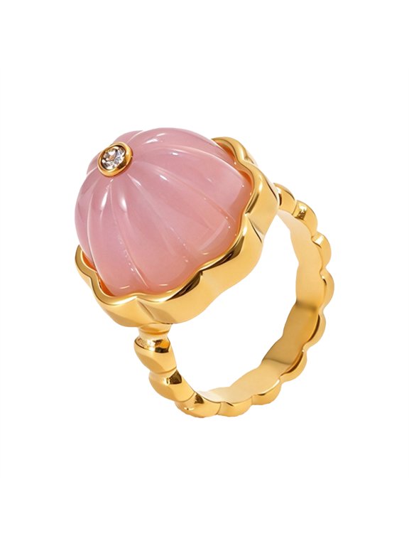 Women Macaron Pumpkin Flower Gemstone Statement Ring Stainless Steel CZ Floral Wide Band Y2K Vintage Dainty Minimalist Daily Party Wear Gold Plated Purple Size 7