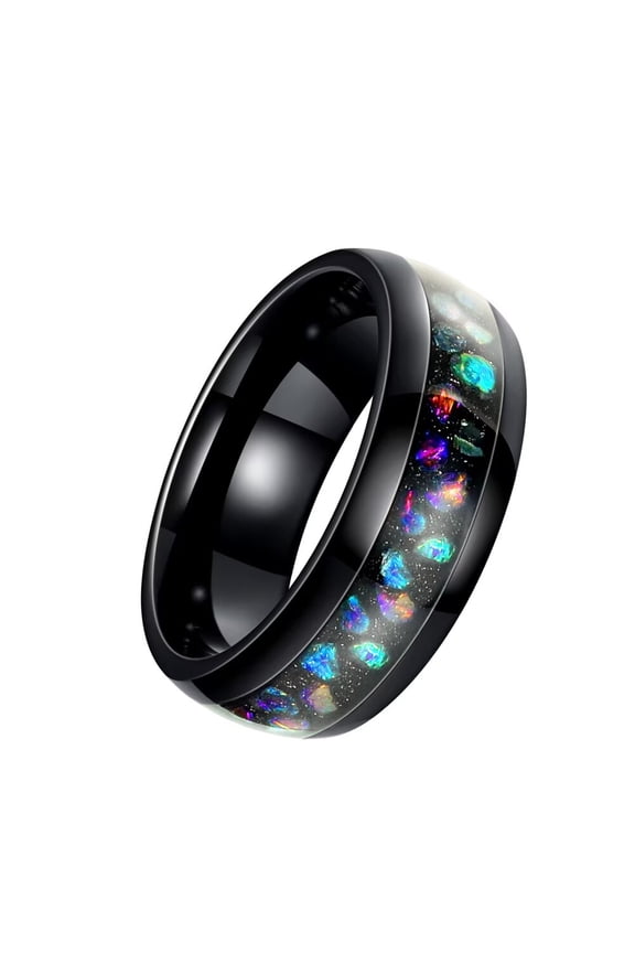 Women Men Stainless Steel Couple Ring 8mm Star Ring Galaxy Inlay Multi-Colored Wedding Statement Bands Black Size 9