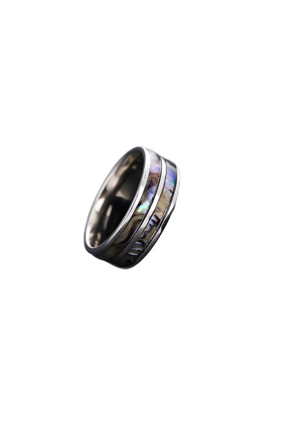 Women Men Stainless Steel Personality Unique Shell Inlay Statement Ring Iridescent Rainbow Jewelry Size 7