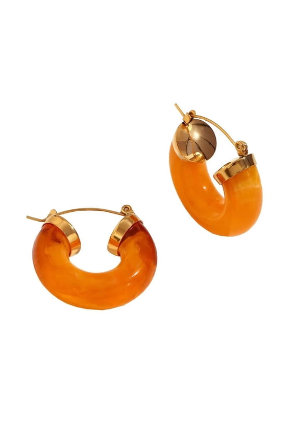 Women Resinous Dainty Vintage Personality Huggie Hoop Earrings Acrylic Circular Tube C-Shaped Earrings Ear Stud Piercings Orange