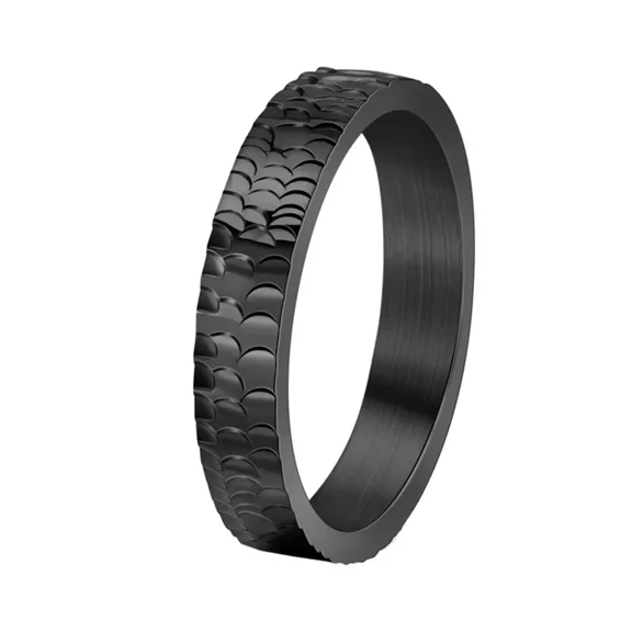 PAMTIER Women Stainless Steel Personality Cool Hip Hop 4mm Thin Stacking Dragon Pattern Biker Ring Promise Wedding Band Black Size 7