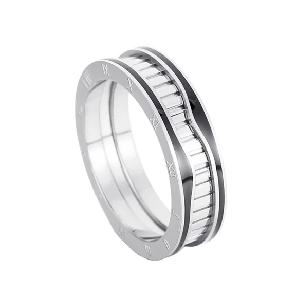 PAMTIER Women Stainless Steel Personality Creative Hip Hop 6mm Piano Musical Roman Numerals Ring Promise Wedding Band Silver Size 8