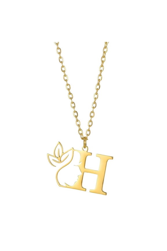 Women Stainless Steel Personalized Hip Hop Custom Name Laterally Hollow Flower Pattern Carved Initial 26 Alphabet Capital Letter Necklace H