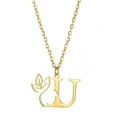 thumbnail image 1 of PAMTIER Women Stainless Steel Personalized Hip Hop Custom Name Laterally Hollow Flower Pattern Carved Initial 26 Alphabet Capital Letter Necklace U, 1 of 4
