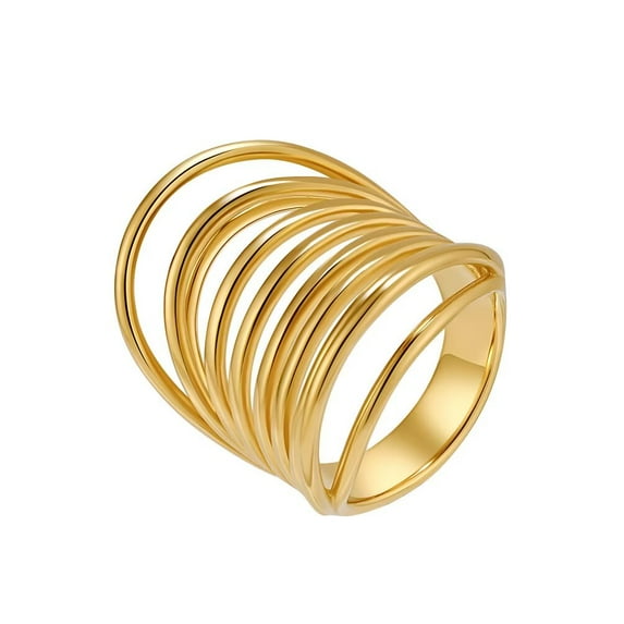 PAMTIER Women Stainless Steel Simple Cool 28mm Chunky Cut Out Multilayer Stacked Irregular Curve Wraps Biker Ring Comfort Fit Split Style Gold Size 10
