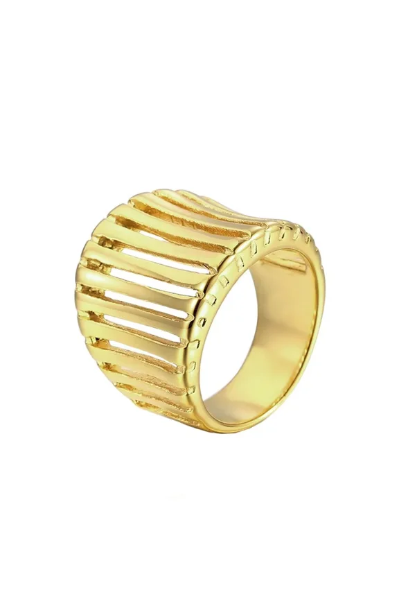 Women Stainless Steel Simple Creative Hip Hop 19mm Cut Out Piano Keys Musical Ring European and American Style Gold Size 7