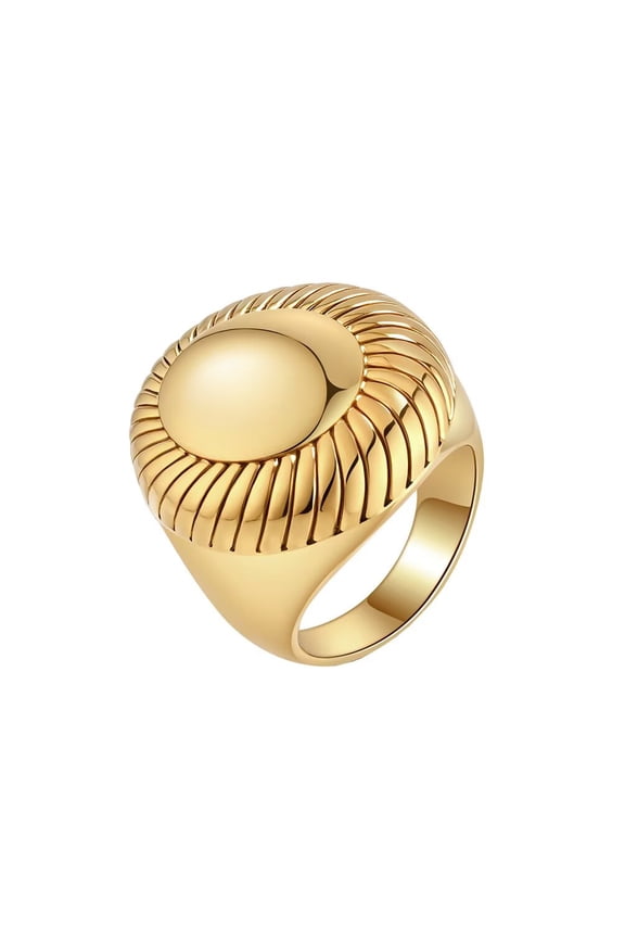 Women Stainless Steel Simple Hyperbole Hip Hop Chunky Dome Solid Sunflowers Shaped Biker Ring Gothic Punk Style Gold Size 9