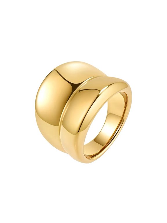 Women Stainless Steel Unique Hip Hop 20mm Width Chunky Dome Irregular Geometric Wavy Concave Shape Biker Ring Gothic Punk Style Gold Size 7
