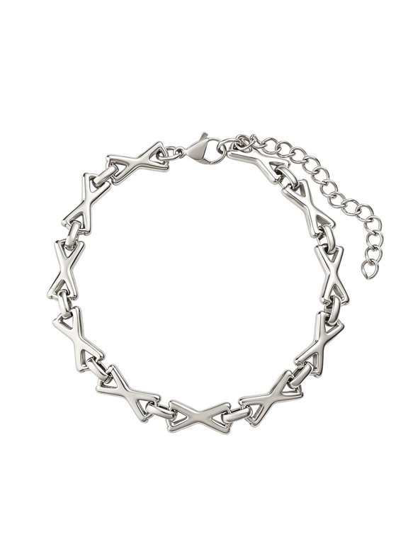 Women X Link Chain Geometric Arrow Hollow Out Bracelet Classic Dainty Trendy Adjustable Daily Jewelry Stainless Steel Silver Plated