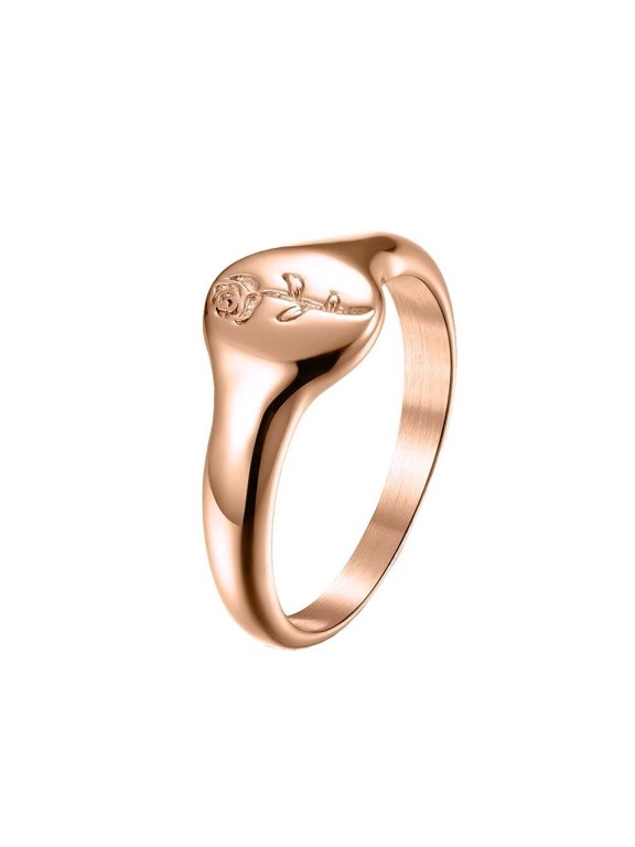 Women's 10mm Stainless Steel Chunky Dome Sun Flower Pattern Engraving Signet Wedding Ring Engagement Promise Statement Rose Gold Size 5
