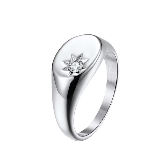 PAMTIER Women's 10mm Stainless Steel Classic Simple Glossy Plain Sunflower White Zircon Inlay Wedding Eternity Ring Heart Flower Silver Size 7