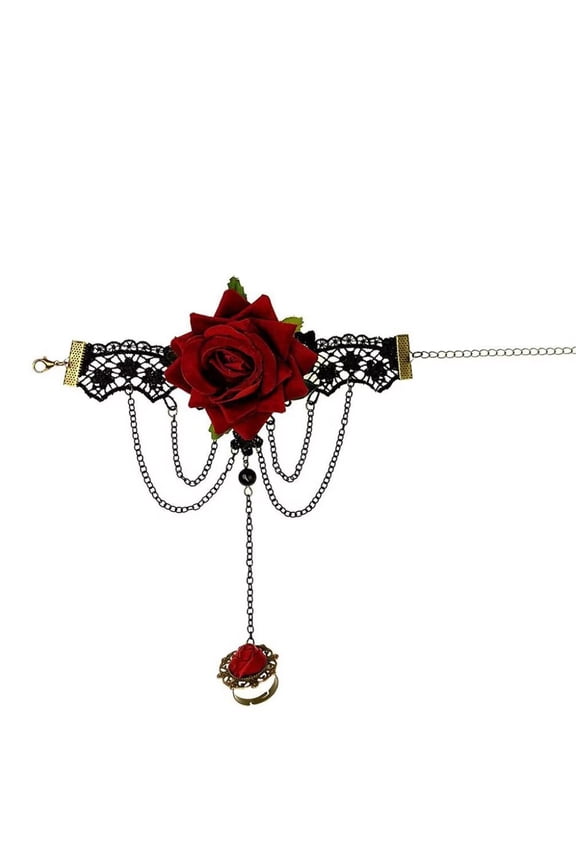 Women's Black Lace Elegant Rose Flower Bracelet Party Jewelry
