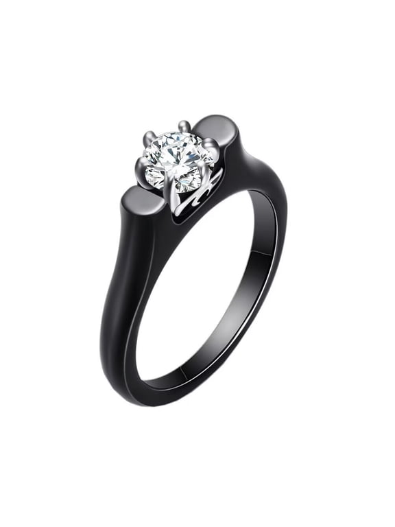 Women's Ceramic 2MM Simple Vintage Cubic Zirconia Inlay Skinny Ring Black Size 6