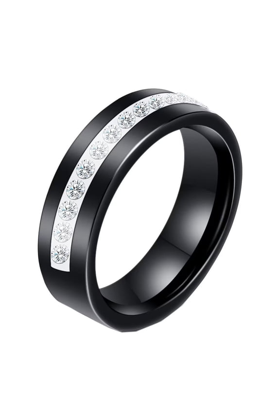 Women's Ceramic 6MM Simple Single Row of Cubic Zirconia Inlay Ring Black Size 10
