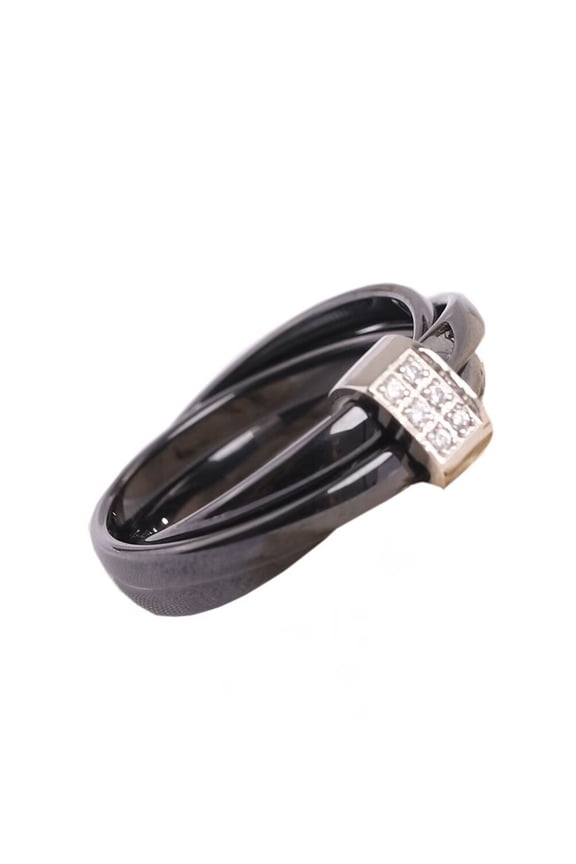 Women's Ceramic Cubic Zirconia Inlay Creative 2 in 1 Ring Black Size 10