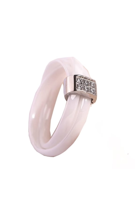 Women's Ceramic Cubic Zirconia Inlay Creative 2 in 1 Ring White Size 10