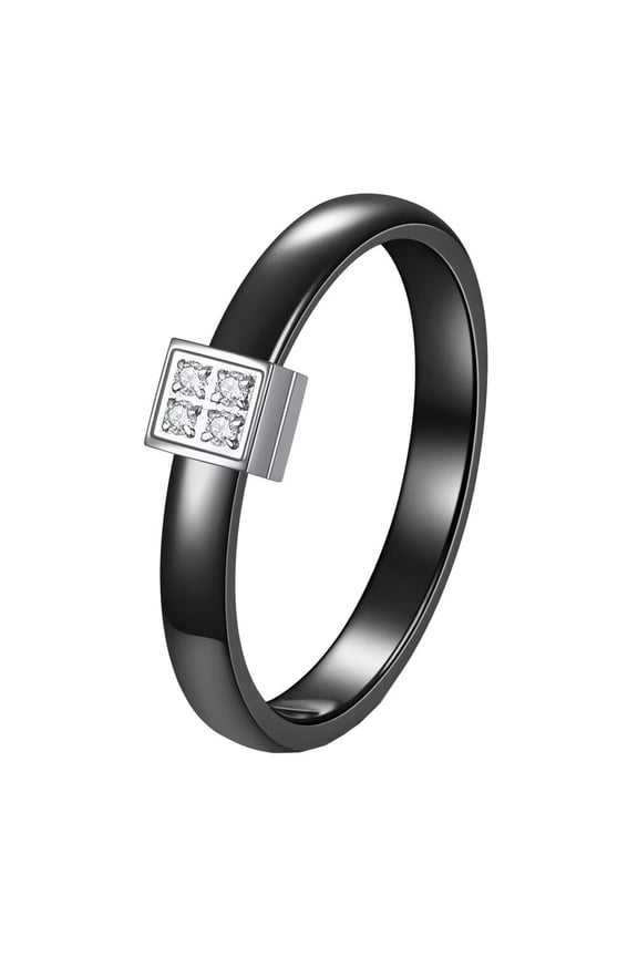 Women's Ceramic Square Cubic Zirconia Inlay 4MM Wedding Band Ring Black Size 9