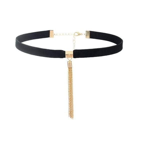 PAMTIER Women's Classic Black Velvet Ribbon Choker Tassel Necklace Party Jewelry Gold