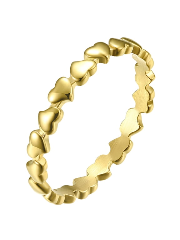 Women's Continuous Heart Shape Stackable Rings Thin Stainless Steel High‑Polish Band, Tiny Delicate Jewelry, Perfect for Stacking Gold Plated Size 11