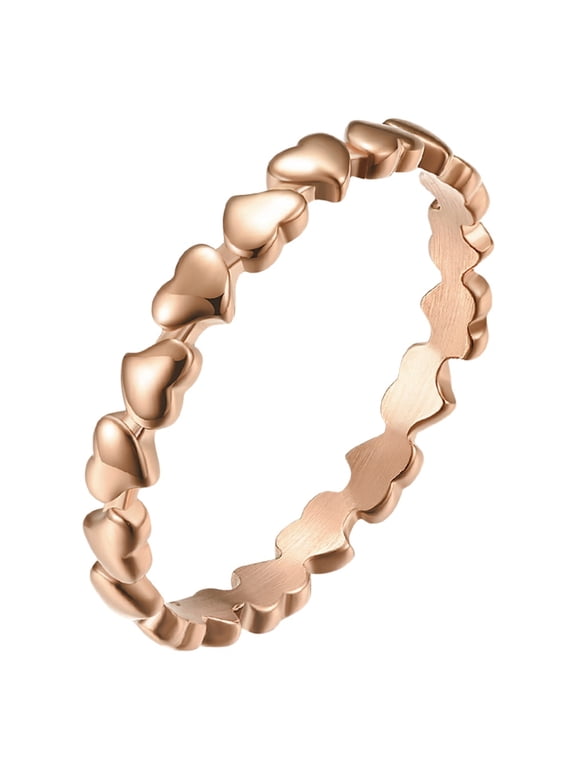 Women's Continuous Heart Shape Stackable Rings Thin Stainless Steel High‑Polish Band, Tiny Delicate Jewelry, Perfect for Stacking Rose Gold Size 5