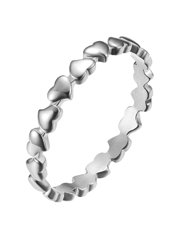 Women's Continuous Heart Shape Stackable Rings Thin Stainless Steel High‑Polish Band, Tiny Delicate Jewelry, Perfect for Stacking Silver Plated Size 8