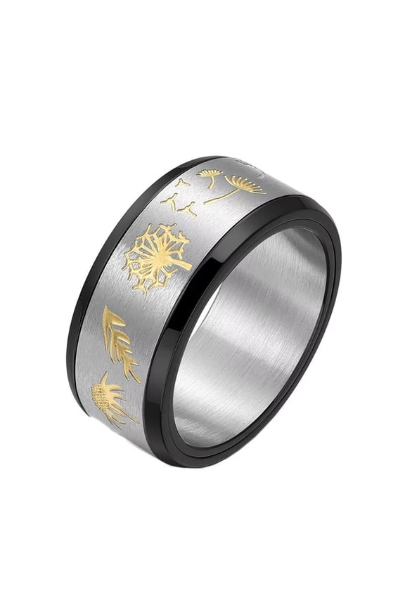 Women's Men's Stainless Steel 10MM Personalized Dandelion Rotatable Ring Black Size 8