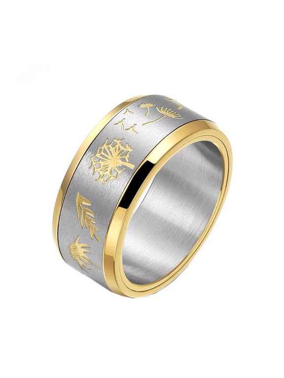 Women's Men's Stainless Steel 10MM Personalized Dandelion Rotatable Ring Gold Size 10