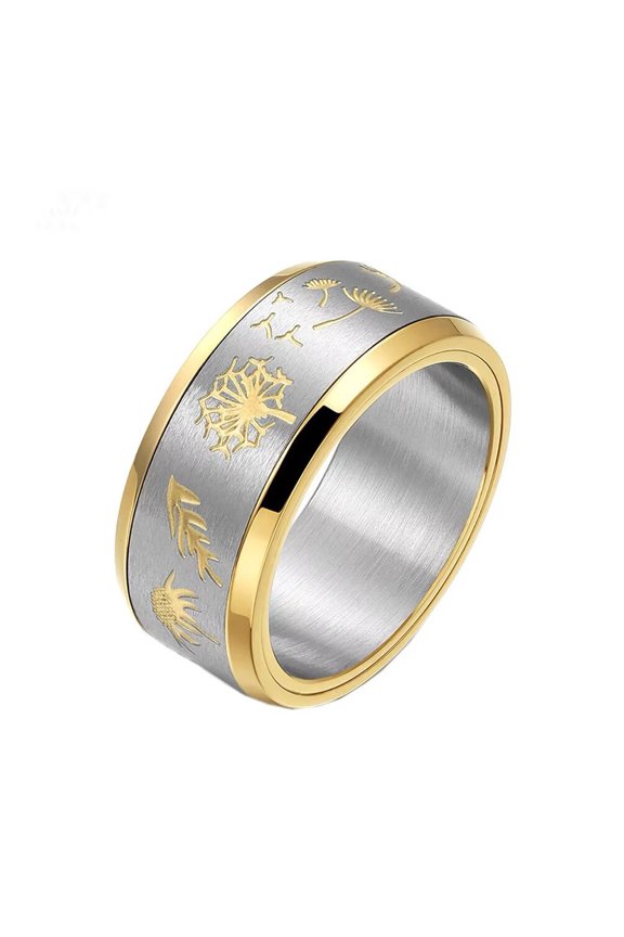 Women's Men's Stainless Steel 10MM Personalized Dandelion Rotatable Ring Gold Size 8