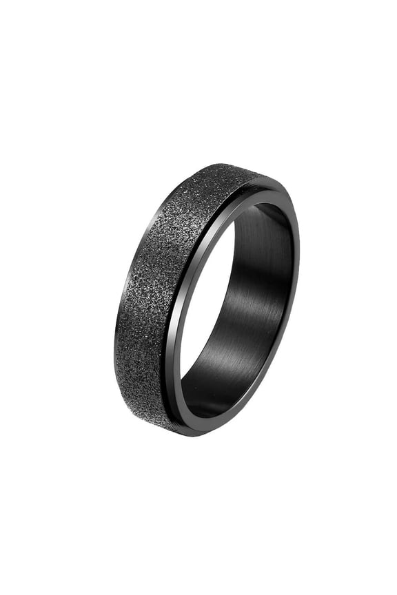 Women's Men's Stainless Steel 6MM Sandblast Finish Worry Rotatable Lucky Ring Simple Stress Relieving Fidget Wedding Band Black Size 4