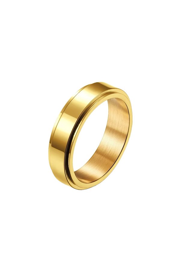Women's Men's Stainless Steel 6MM Simple Plan Smooth Worry Rotatable Lucky Ring Anxiety Fidget Couple Promis Wedding Band Gold Size 7