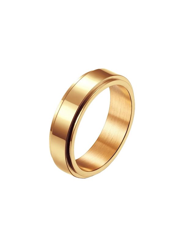 Women's Men's Stainless Steel 6MM Simple Plan Smooth Worry Rotatable Lucky Ring Anxiety Fidget Couple Promis Wedding Band Rose Gold Size 9