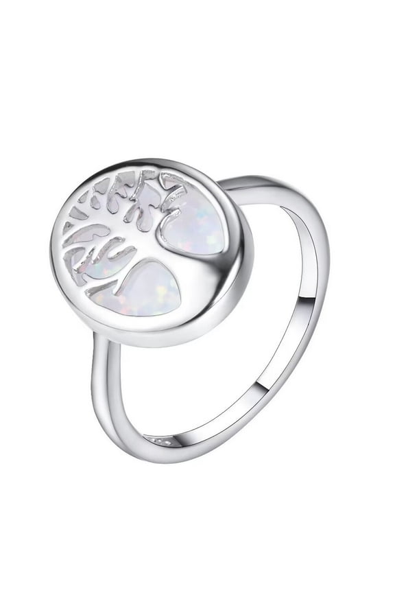 Women's Men's Stainless Steel Personalized Round Tree of Life Gemstone Ring Silver Size 9