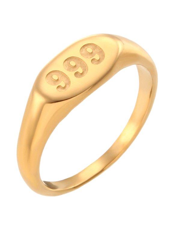 Women's Number Engraved Signet Rings Unique Stainless Steel Oval Signet Promise Band,Minimalist Spiritual Lucky Jewelry Gold 999 Size 6
