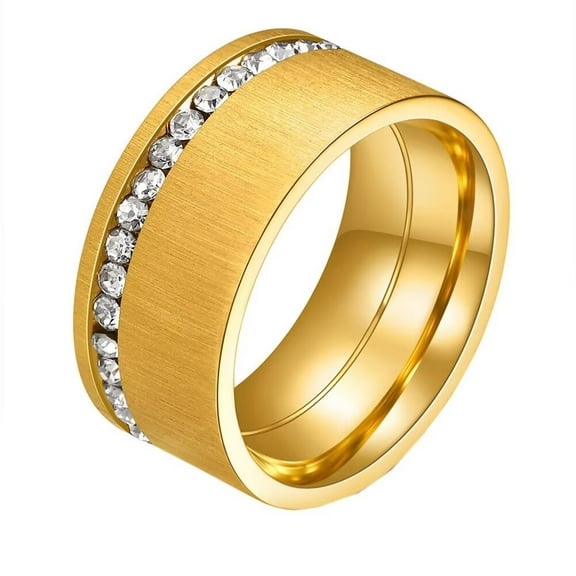 PAMTIER Women's Stainless Steel 10MM Brushed Single Row Cubic Zirconia Wedding Band Ring Gold Size 6